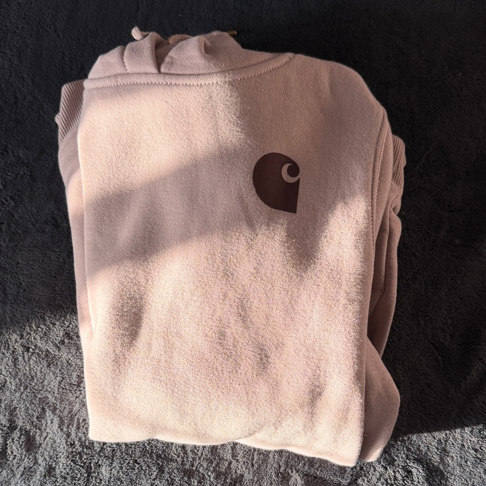 Carhartt Pink Pullover Hoodie with Brown Logo